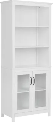 Produktbild von BELIANI Glasvitrine in Weiß 181 cm mit 5 Fächern 2 Glastüren für Wohnzimmer Esszimmer Flur