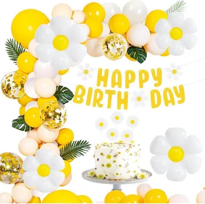 Produktbild von XXL Gänseblümchen Geburtstag Luftballons Set mit Happy Birthday Girlande