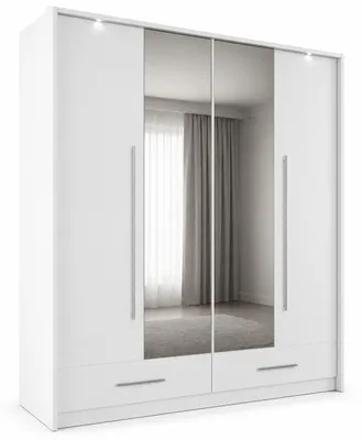 Produktbild von Kleiderschrank TOLEDO 255 cm mit Spiegel – Falttürenschrank mit Schubladen, moderner Garderobenschrank (Weiss)