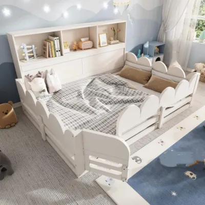 Produktbild von Kinder Bodenbett, Kinderbett mit Regal großzügige Liegefläche, ohne Matratze 140x200cm