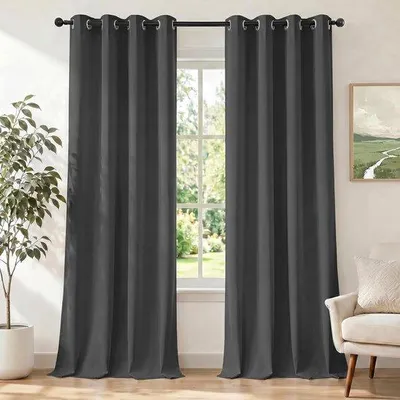 Zdjęcie produktu dla Zestaw 2 zasłon zaciemniających - termiczne zasłony 140x260 cm z przelotkami - szare zasłony zaciemniające do sypialni lub salonu