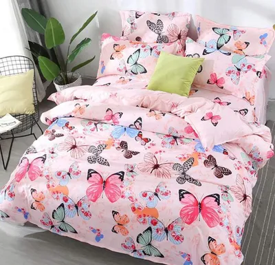 Obrázek produktu pro Sada dětského ložního prádla Unyqoos Pink® s motivem motýlů pro holčičky, 140 x 200 cm, 100 % mikrovlákno