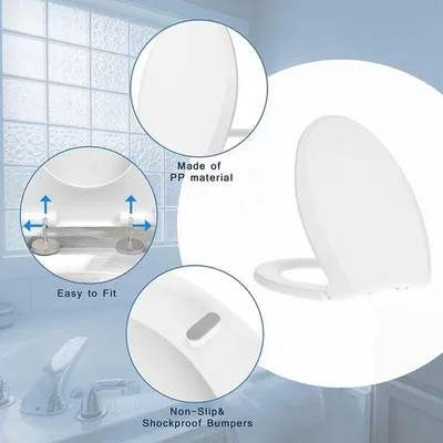 Immagine prodotto di Unyqoos® Sedile per WC bianco – Sedile per WC in PP (polipropilene) con sistema di chiusura ammortizzata, cerniere facilmente rimovibili, fissaggio superiore robusto, forma a V (420–360 mm)