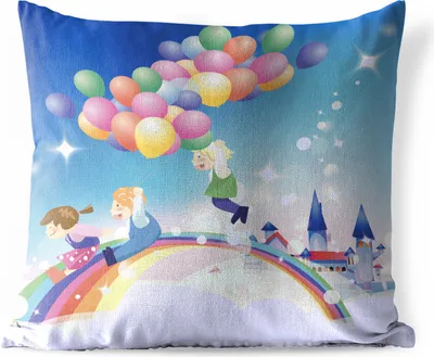 Produktbild von MuchoWow® Outdoor Kissen - Eine Illustration eines Mädchens mit Luftballons in Regenbogenfarben - 60x60 cm - Wetterfest - Lounge Kissen - Dekoration - Schlaf Kissen