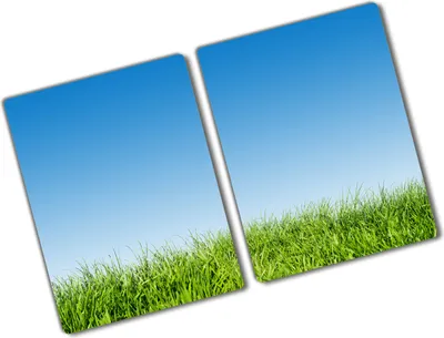 Produktbild von Tulup Glas Herdabdeckplatte - 2x40x52 cm - Glaskeramikkochfeld-Abdeckung Spritzschutz Glasabdeckplatte Kochplattenabdeckung und Schneidebrett - Zweiteilig - Blumen & Pflanzen - Gras - Grün