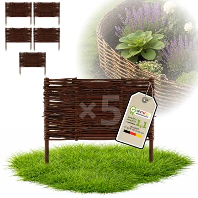Obrázok produktu pre Floranica 5 kusov Vŕbový plot 40 cm x 50 cm – Záhradný plot z vŕbového prútia Palisáda Prírodné oplotenie Ohraničenie záhona