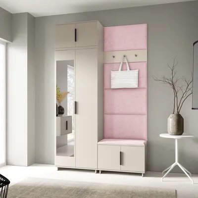 Produktbild von Garderoben-Set Napoli Version 4: Kleiderschrank mit Polsterpaneelen, Schuhschrank Flur und Eingangsbereich (Cashmere/Trinity 19)