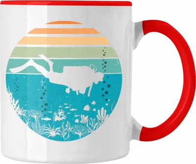 Produktbild von Trendation - Taucher Grafik Tasse Geschenk für Tauchlehrer Geschenkidee Lustig Tauchen Tauchsport Tiefsee (Rot)