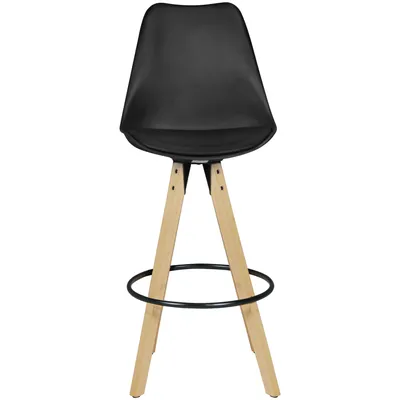 Image de Lot de 2 tabourets de bar FineBuy, noir, style rétro, tissu et bois, avec dossier, style scandinave, 2 pièces, hauteur d'assise 77 cm
