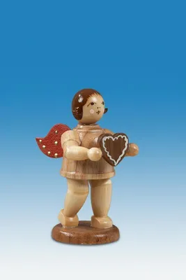 Produktbild von Holzfigur Geschenkeengel mit Pfefferkuchenherz und Krone natur Höhe 6,5cm NEU