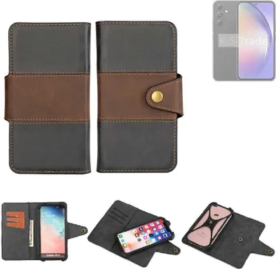 Produktbild von K-S-Trade Handyhülle Schutzhülle Hülle Bookstyle Wallet-Case kompatibel mit Samsung Galaxy A54 5G Bumper Rundumschutz schwarz-braun 1x
