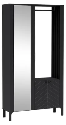 Produktbild von Garderobenschrank mit Spiegel - Schwarz - mit Ablagen und Kleiderstange - MALUMI MM-11