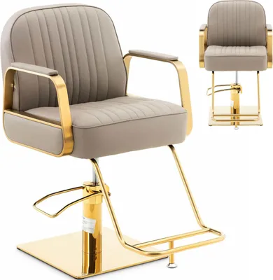 Obrázek produktu pro Expondo physa kadeřnické křeslo s opěrkou nohou – 560–720 mm – 200 kg – zlatá, béžová