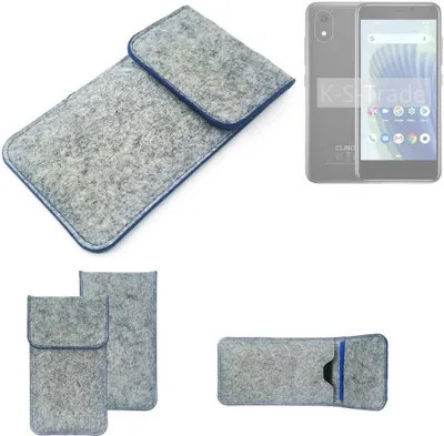 Produktbild von K-S-Trade Handy Schutz Hülle kompatibel mit Cubot J20 Schutzhülle Handyhülle Filztasche Pouch Tasche Case Sleeve Filz Hülle hellgrau, blauer Rand
