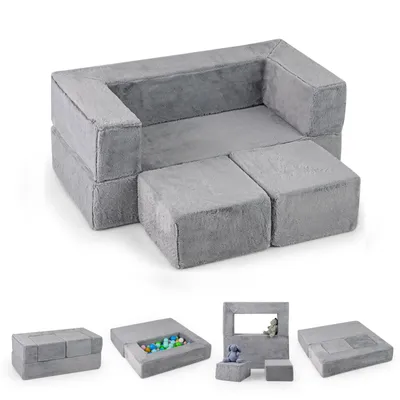 Produktbild von GOPLUS Modulares Kindersofa, Kindersessel mit Armlehnen, ausklappbares Kinderspielsofa mit waschbarem Bezug, Kindermöbel ideal für Kinderzimmer, Grau