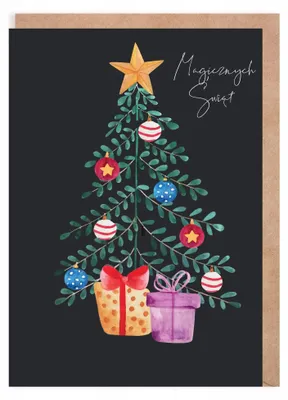 Imagen del producto de Tarjeta navideña con un árbol de Navidad y regalos