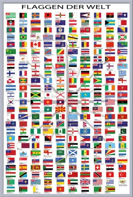 Image de Drapeaux du monde - Affiche - avec capitales + cadre interchangeable, Shinsuke® Maxi en plastique argenté, vitre en acrylique