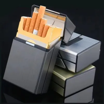 Produktbild von Zigarettenetui für 20 Zigaretten, tragbare Zigarettenbox für Regular & King Size, Raucherzubehör in Metall-Optik