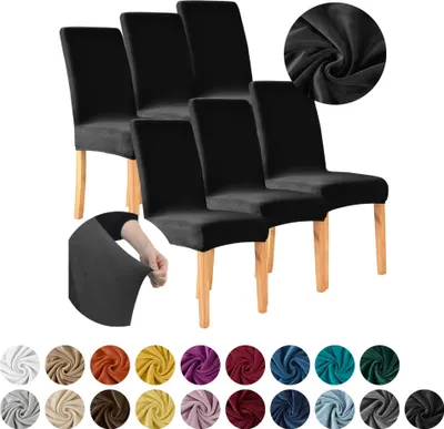Produktbild von MEBLE ODNOWA, Stuhlhusse, Stuhlbezug, Standardgröße, Samt, Schwarz, 6er Set, Velours, elastisch, Stuhlbezüge, Stuhlhussen, maschinenwaschbar