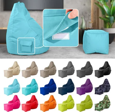 Produktbild von Green Bean® 2er Set Sitzsack + Hocker "Cozy+Cube" - mit EPS Perlen Füllung - robust waschbar schmutzabweisend - Aquamarin