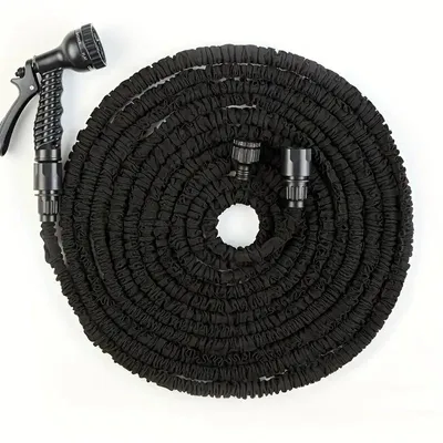 Produktbild von Raptor Gartenschlauch 15m Schwarz, flexibel, knickfrei, 7 Modi, mit 3-Schicht-Latex-Innenkern & Polyester-Mantel, 3-teiliges Set inkl. 3/4-Zoll-Anschlussadapter für Garten, Terrasse & Autowäsche