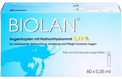 Produktbild von Biolan Augentropfen zur verbesserten Befeuchtung, Linderung und Pflege trockener Haut, 60 St. Einzeldosispipetten