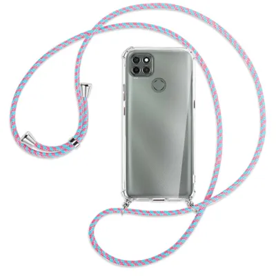 Produktbild von Handykette Backcover-Schutzhülle mit Band (Metall silberfarben) für Motorola Moto G9 Power - pink/mint