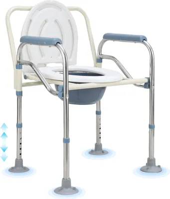 Image de TolleTour Chaise de toilette Réglable en hauteur avec seau pliable Chaise de toilette antidérapante Chaise de nuit Fixe Avec siège de toilette jusqu'à 150 kg