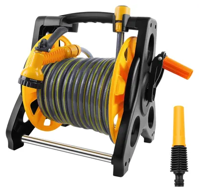 Immagine prodotto di Avvolgitubo per giardino - 25 metri - 2-in-1 - Adatto per installazione a pavimento o a parete - Guida per il tubo - Ugello a spruzzo - Raccordi rapidi