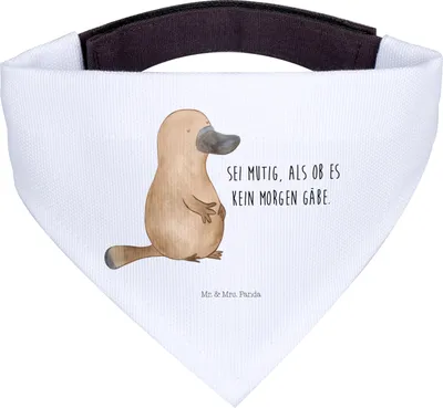 Produktbild von Mr. & Mrs. Panda Hunde Halstuch Schnabeltier Mut - Weiß - Geschenk, Neustart, Für, Lebensweisheit, Motivation, Hund, Hunde-Halstuch, Dreieckstuch, Tuch, Weltreise, Arbeit