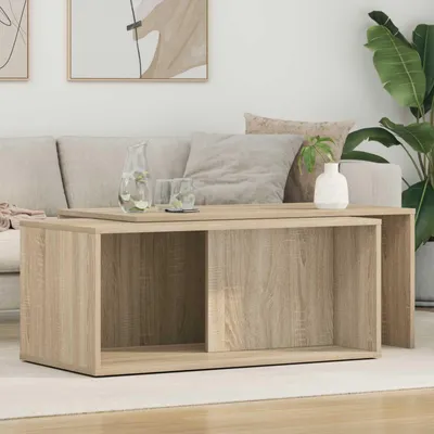 Immagine prodotto di Maison Exclusive - Set di due tavolini da caffè in legno effetto rovere Sonoma, dimensioni 90 x 48 x 40 cm