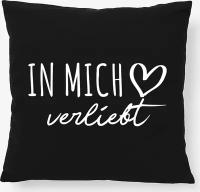 Produktbild von Huuraa Kissen In mich verliebt 40x40cm mit Füllung Black Baumwolle Dekokissen Geschenkidee