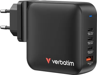 Produktbild von Verbatim Mini GaN Charger 165W 3xUSB-C 1xUSB-A US/EU/UK A.32216