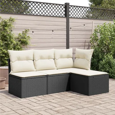 Produktbild von Möbel Gartenhocker mit Kissen Schwarz 55x55x37 cm Poly Rattan Top5331991