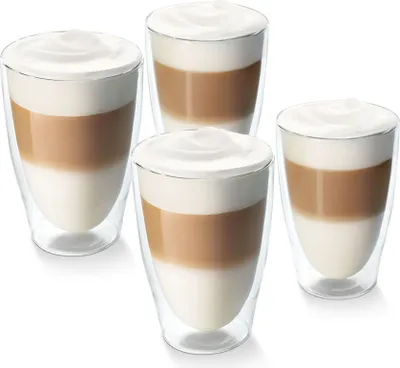 Produktbild von Tchibo 4er Latte Macchiato Gläser, Doppelwandig, Modernes Design, heiß und kalt