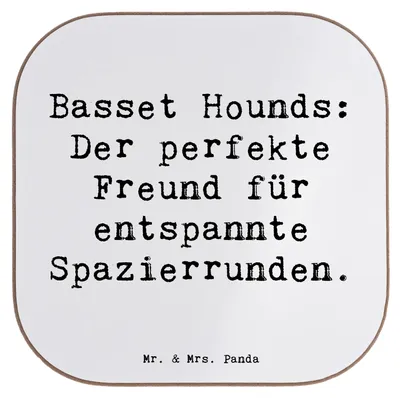 Produktbild von Mr. & Mrs. Panda Tischuntersetzer Spruch Basset Hound Freund - Weiß - Geschenk, gläseruntersetzer, Hunderassen, Hunderasse, verspielter Hund, Jagdhund, Spaziergänge