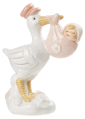 Produktbild von Figur Storch mit Baby rosa