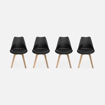 Produktbild von sweeek - 4er-Set skandinavische Stühle mit Holzbeinen  - Schwarz
