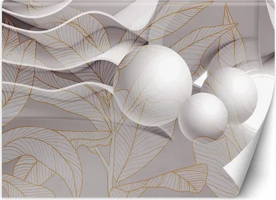 Produktbild von Vlies fototapete Goldene Blätter und Kugeln 3D 350x245 cm Feeby Beige inkl. Kleber einfache Montage