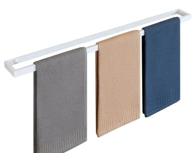 Image de Porte-serviettes blanc, barre de 70 cm, porte-serviettes pour invités, fixation murale, en acier inoxydable, pour salle de bains et cuisine