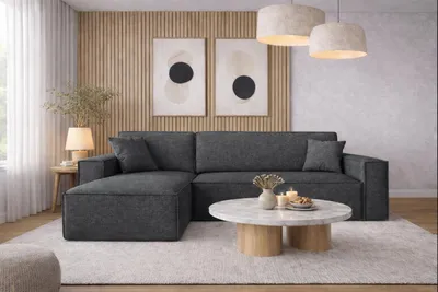 Produktbild von Kaiser Möbel Ecksofa mit schlaffunktion und bettkasten, Ecksofa L-Form, Eckcouch L-Form BEST stoff NEVE Links Dunkelgrau