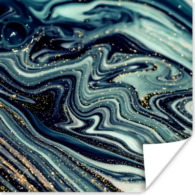 Produktbild von MuchoWow® Poster Marmor - Gold - Blau - Glitter - Marmoroptik - Abstrakt 50x50 cm - Wohnzimmerdekoration