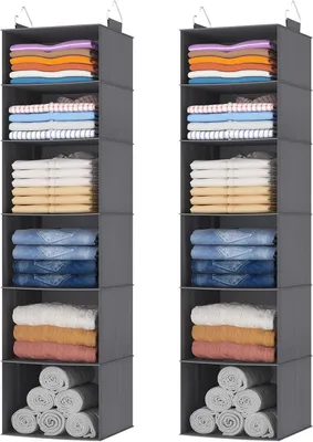 Productafbeelding van 6-Vaks hangende organizer - Set van 2 - Kast Organizer - Opvouwbaar hangsysteem voor kledingkast - Opberging van stof - Grijs