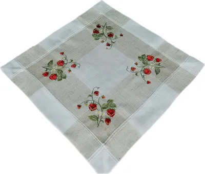 Produktbild von Tischdecke Tischläufer Stickerei Erdbeeren auf Leinenoptik 35 x 35