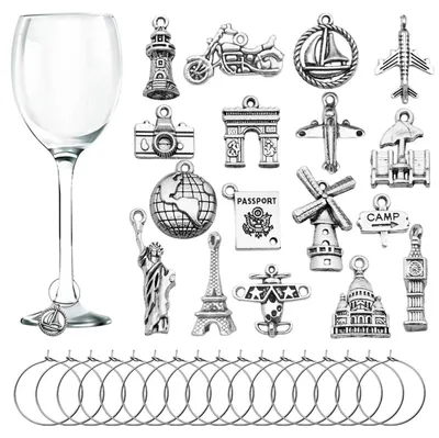 Produktbild von Weinglas Anhänger Charms 17 Stück für Wein Cocktail Champagner Verkostungsparty