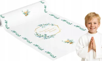 Produktbild von Kommunion Tischläufer Eukalyptusblätter Boho IHS Tischdecke Heilige Kommunion 5m