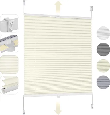 Produktbild von Plissee Klemmfix ohne Bohren 85x130cm Beige Sonnenschutzrollo Verspannt Blickdicht Lichtschutz Faltrollo Jalousie Rollos für Fenster und Tür