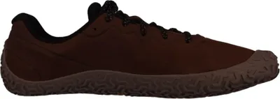 A side view of a single brown shoe on a white background.