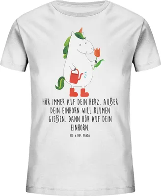 Produktbild von Mr. & Mrs. Panda Kleinkinder T-Shirt Einhorn Gärtner 7-8 Jahre (122/128) - Weiß - Geschenk, Kindershirt, Unicorn, Gießkanne, Freundin, Öko Kinder, Garten, Einhörner