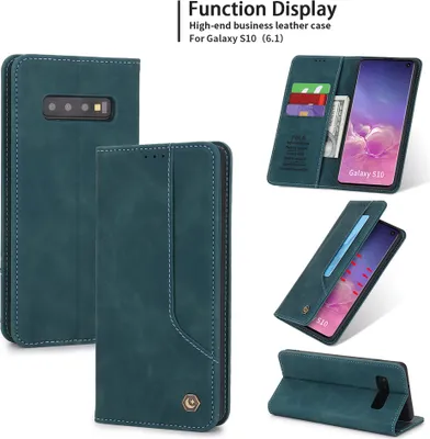 Produktbild von Galaxy S10 Hülle, LaimTop Retro Kunstledertasche Schutzhülle mit Kartenfach Standfunktion für Samsung Galaxy S10 Blau
